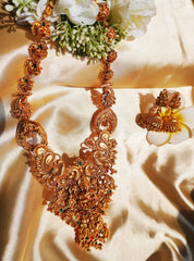 Nitya Jewels South Indian Traditional Jewellery Set | Gold-Plated With Green And pink Stone-Studded With Goddess Lakshmi design | Temple Jewellery Set and earrings For Girls And Womens