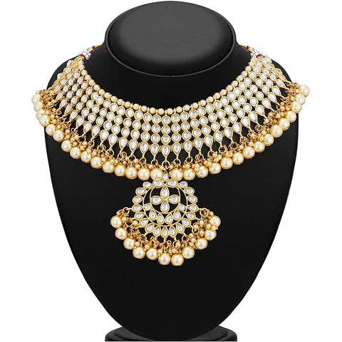 Nitya Jewels Trendy Kundan Gold Plated Pearl Choker Necklace Set with Dangler Earrings & Maangtikka for Women & Girls