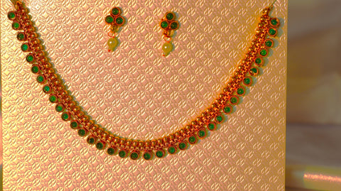 Nitya Jewels Chokar Jewelry Set for Women Gold Plated Green Stone Traditional Jewelry Set Antique Necklace Set with Earrings