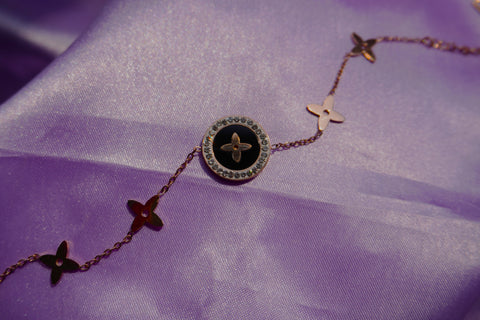 Sparkles4u Black Round Graceful Cross Charm,Rose plated bracelet for Women and Girls