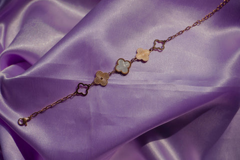 Sparkles4u White Four Clover Leaf Charm, rose gold plated bracelet For Women and Girls