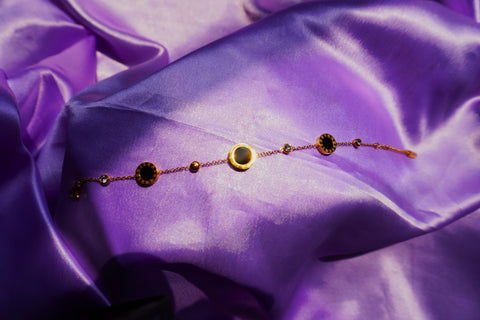 Sparkles4u Midnight & Moonlight Charm, Gold plated with black and white stone bracelet for Girls and Women