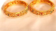 Nitya Jewels Bangle Royal Style Broad Golden Antique Kada Bangle Jewellery Combo Of 2 For Girls & Women