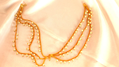 Nitya Jewels 3-Layered Long Pearl Ear Chain/Kanchain, Hair Chain Accessories for Earring, Heavy Jhumka, Jhumki for Women