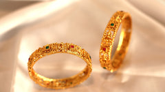 Nitya Jewels Bangle Royal Style Broad Golden Antique Kada Bangle Jewellery Combo Of 2 For Girls & Women