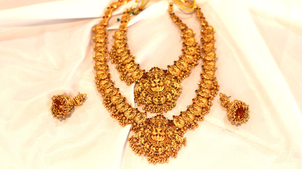 Nitya Jewels Latest Combo Design Necklace Set for Women Traditional Gold Plated Jewellery Long neck Set and Short neck set with Earrings for Women