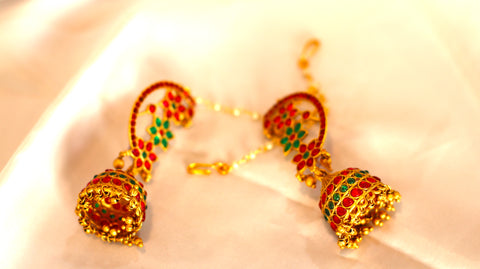 Nitya Jewels Floral Golden Pink Jhumkas Pearl Studded Drop Earrings For Women , Kanphool Earrings, Gold-plated artificial stones and beards classic drop earrings