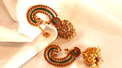 Nitya Jewels Designer Ear Cuff/ Kanphool Jhumki Earrings for Women | Antique Temple Jewelry with Pink & Emerald Stones | Festive & Bridal Earrings