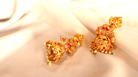 Nitya Jewels Pearls Rani Pink Dazzling Stones Ethnic Jhumka Earring For Women