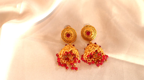 Nitya Jewels Pink Stone Round Jhumka Earrings Dome Shaped Traditional For Women