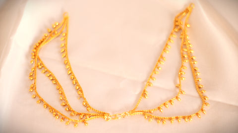 Nitya Jewels Gold kanchain 3 layer long bridal wedding, Ear Chains for Hair Jhumka Traditional Earrings for women