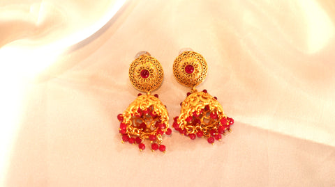 Nitya Jewels Pink Stone Round Jhumka Earrings Dome Shaped Traditional For Women