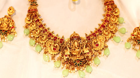 Nitya Jewels Lord Ganesha design Necklace Set for Women with Earrings for Girls and Women Stylish, Antique Jewellery set