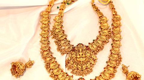 Nitya Jewels Latest Combo Design Necklace Set for Women Traditional Gold Plated Jewellery Long neck Set and Short neck set with Earrings for Women